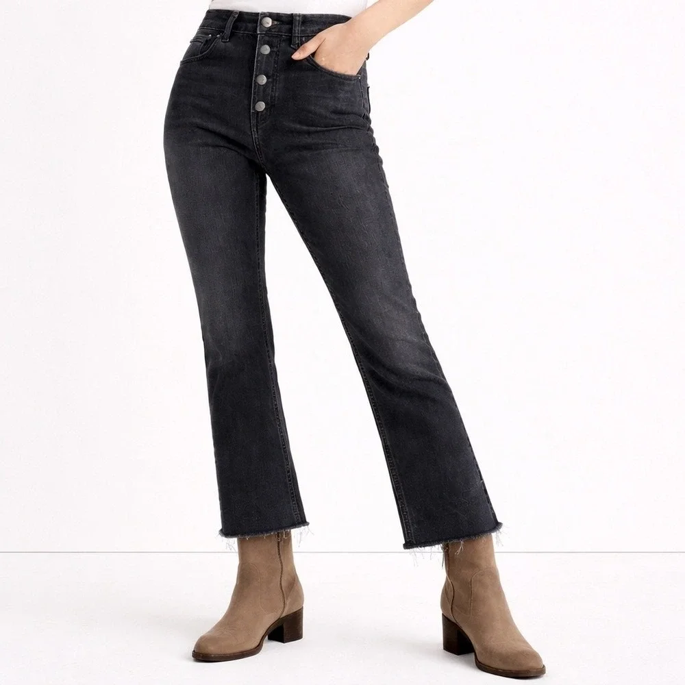 MADEWELL Cali Demi-Boot Jeans Womens 27 Cropped High Rise Frayed Grunge Charcoal